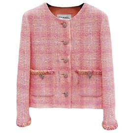 Chanel Giacca in tweed a quadri rosa Rosa