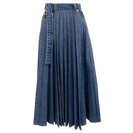 Sacai Blue Denim Pleated Wrap Midi Skirt Blue