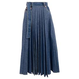 Sacai-Sacai Blue Denim Pleated Wrap Midi Skirt-Blue