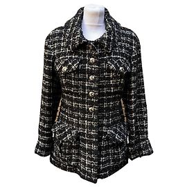 Chanel Black and White Tweed Bouclè Planisphere Jacket Size 38 FR Black