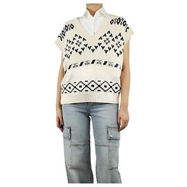 Weekend Max Mara Creme und marine gemusterter Pullover-Weste - Größe S Roh