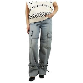 7 For All Mankind Calça cargo azul desbotada com cinto - tamanho UK 8 Azul