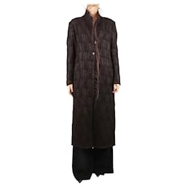 Fendi-Brown textured jacket with faux hair trim - size UK 8-Brown