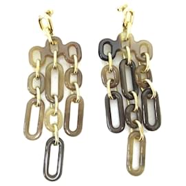 Hermès-Hermes Reguile Earrings Gold Plated Buffalo Horn-Brown