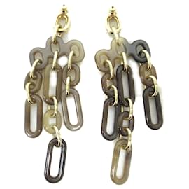 Hermès-Hermes Reguile Earrings Gold Plated Buffalo Horn-Brown