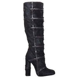 Tom Ford Ponyhair Leather Cage Trim Block Heeled Boots Black
