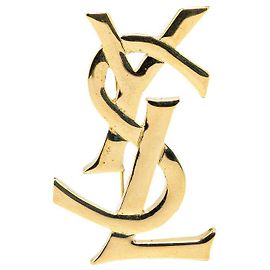 Yves Saint Laurent Goldplattierte Brosche mit YSL-Logo Golden Metallisch