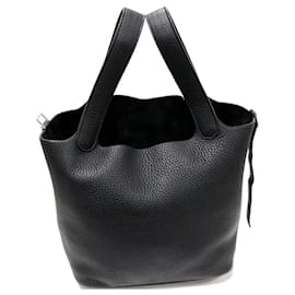 Hermès-Sac à main Hermes Picotin 22 MM en cuir Clémence noir-Noir