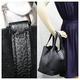 Hermès-Sac à main Hermes Picotin 22 MM en cuir Clémence noir-Noir