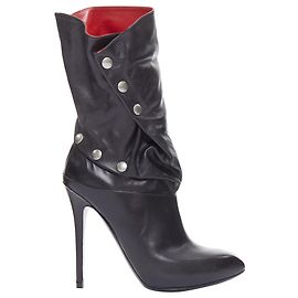 Alexander McQueen Lederpiraten-Biker-Stiefeletten mit roter Fütterung Schwarz