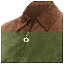 Dior-Christian Dior Cannage stitch suede ribbed half zip sweater-Brown