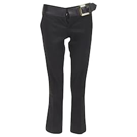 Gucci-Gucci Tom Ford buckle leather trim waist minimalist pants-Black
