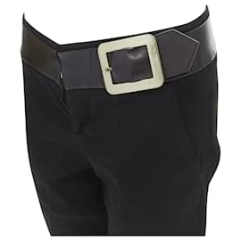Gucci-Gucci Tom Ford buckle leather trim waist minimalist pants-Black