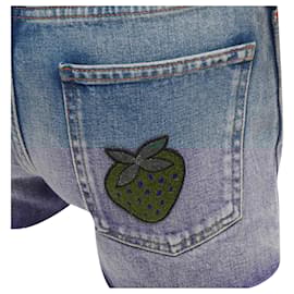 Gucci-Gucci Logo Graffiti Strawberry Patch Denim Cut Off Shorts-Blue