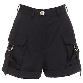 Balmain wool gold logo button pocketed cargo shorts Black