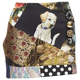 Dolce & Gabbana-Dolce & Gabbana colorful dog patchwork jewel embellished mini skirt-Multiple colors