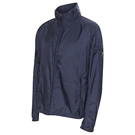 Prada Nylon enamel triangle rubber cuff zip shell jacket Grey