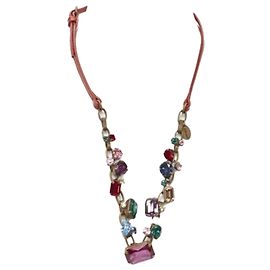 Collar de cuero con joya de cristal de strass multicolor Miu Miu Roja