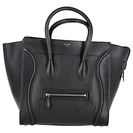 Céline- Celine Mini Luggage Handbag in Black Calfskin Leather-Black