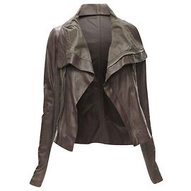 Rick Owens dt lambskin leather draped collar fitted biker jacket Brown