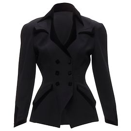 Thierry Mugler curved lapel velvet shadow peplum blazer Black