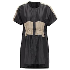Balenciaga-Balenciaga Silk Blend Colorblock Ruched Shirt Dress-Black