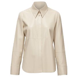 Camicia minimale con placket nascosto in pannelli di pelle vegana Nanushka Marrone Beige