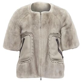 Marni Fur Rounded Short Sleeve Dual Pocket Cropped Jacket Grey
