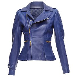 Jaqueta de moto em couro de cordeiro Dsquared2 com logo dourado e zíper Azul