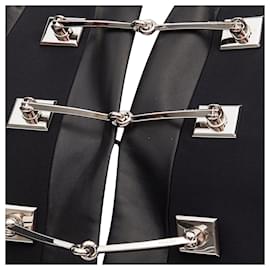 Gucci-Gucci Wool Leather Silver Horsebit Buckle Shift Dress-Black