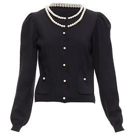 Cardigã de malha macia com colar de pérolas Moschino Preto