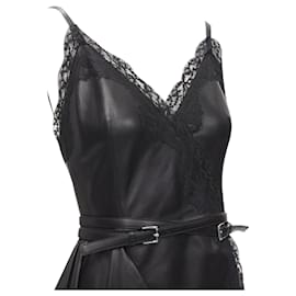 Alexander Mcqueen-Alexander McQueen leather lace asymmetric draped dress-Black
