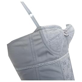 Dolce & Gabbana-Dolce Gabbana Bow Lace Fitted Boned Bustier Bodysuit Top-Grey