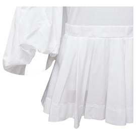 Alexander Mcqueen-Alexander Mcqueen Cotton Cold Shoulder Puff Sleeve Peplum Tshirt-White