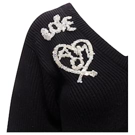 Alexander Mcqueen-Alexander McQueen logo beads embellished peplum ribbed sweater-Black