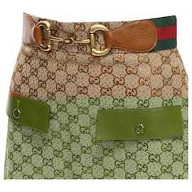 Gucci-Gucci Aria GG monogram crystal leather horsebA-line midi skirt-Brown
