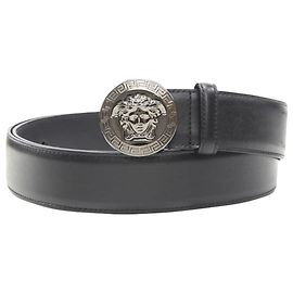 Cinturón de hebilla plateada Medusa Biggie de Versace Negro