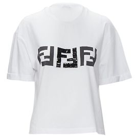 Camiseta Fendi ROMA adornada com contas com logo FF Zucca Branco