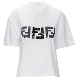 Fendi-Fendi ROMA bead embellished FF Zucca logo t-shirt-White