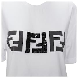 Fendi-Fendi ROMA bead embellished FF Zucca logo t-shirt-White