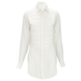 Camicia lunga con colletto a bavero imbottito in seta di Bottega Veneta Bianco