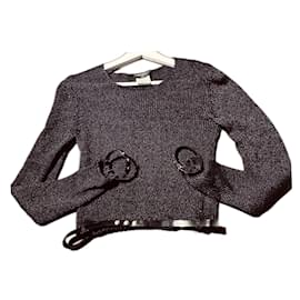 Chanel-Sweater belt and cuffs cc logo Chanel-Black,Silvery,Dark grey