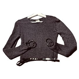 Pullovergürtel und Bündchen mit cc-Logo Chanel Schwarz Silber Anthrazitgrau
