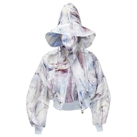 Alexander Mcqueen-Alexander McQueen William Blake Dante batwing cropped hooded bomber-Blue