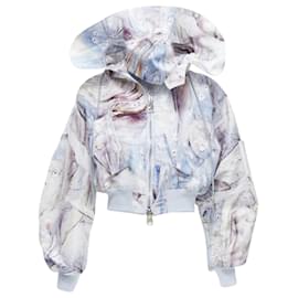 Alexander Mcqueen-Alexander McQueen William Blake Dante batwing cropped hooded bomber-Blue