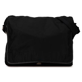 Bolsa mensageiro de ombro com placa de logotipo triangular em nylon da Prada Preto