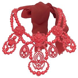 Collier déclaration en métal rouge avec ruban à nouer de LANVIN H&M Rouge