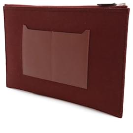 Hermès-Hermes Toodoo 37 Color Block Clutch Bag Felt/Vaux Epson Leather-Brown