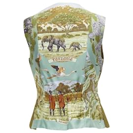 Hermès-Hermes suede Tanzanie animal silk vest-Brown,Beige