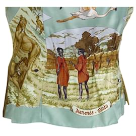 Hermès-Hermes suede Tanzanie animal silk vest-Brown,Beige